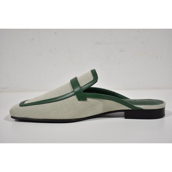 Hermes Groupie Mule Cactus Green Leather Canvas Backless Mule Slide Flat 37 - Picture 8 of 12